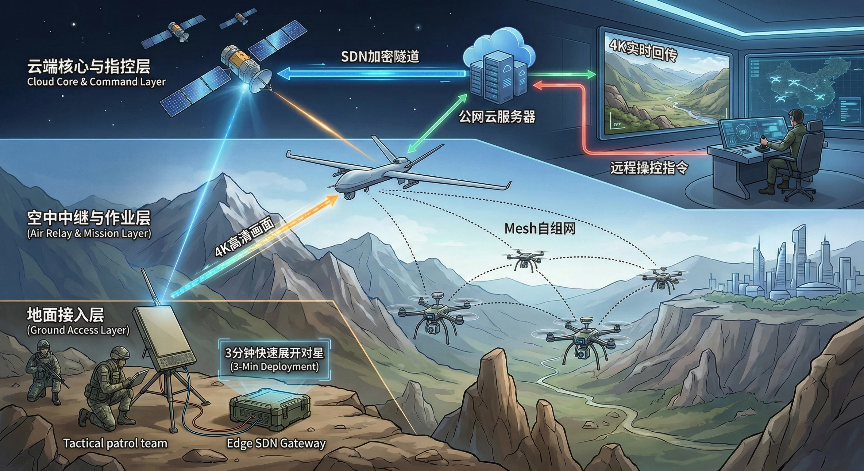 低空经济与边防巡检拓扑图